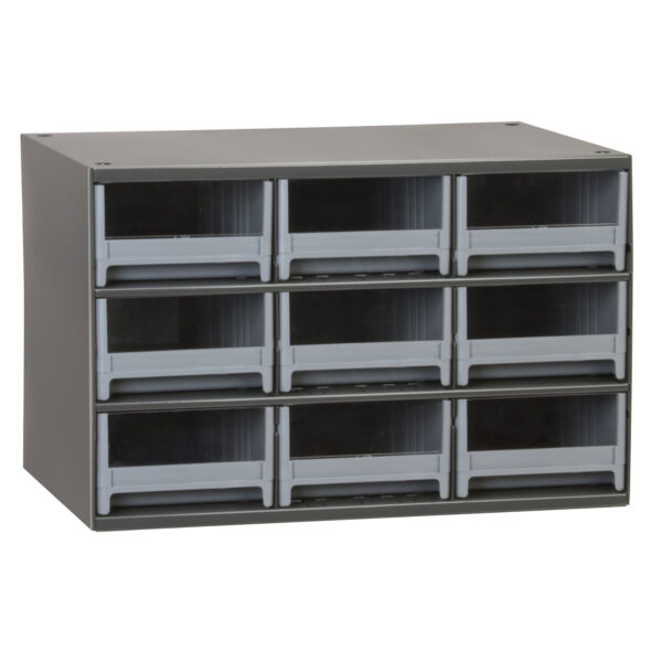 Grey, 17 x 11 x 11 Steel Modular Cabinet w/ 9 Drawers - Drawer Size 5-3/16 x 3-1/16 x 10-9/16