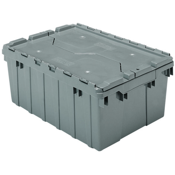 39085 Grey, 21 x 15 x 9 Attached Lid Container, Traction Bottom