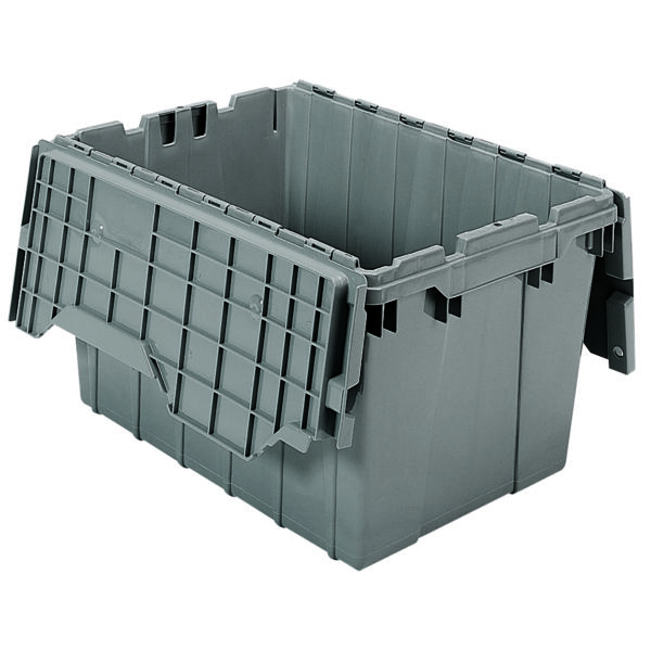 39120 Grey, 21 x 15 x 12 Attached Lid Container, Traction Bottom