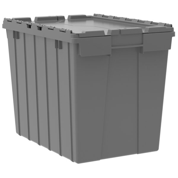 39170 Grey, 21 x 15 x 17 Attached Lid Container, Traction Bottom