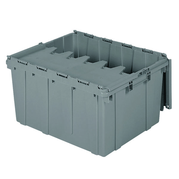 39175 Grey, 24 x 20 x 12 Attached Lid Container, Traction Bottom