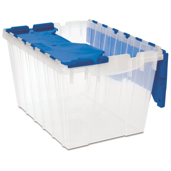 66486 Clear/Blue, 21 x 15 x 12 KeepBox Attached Lid Container, Traction Bottom