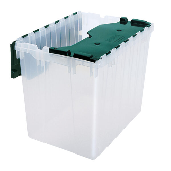 66497 Clear/Green, 21 x 15 x 17 Keepbox Attached Lid Container, Traction Bottom