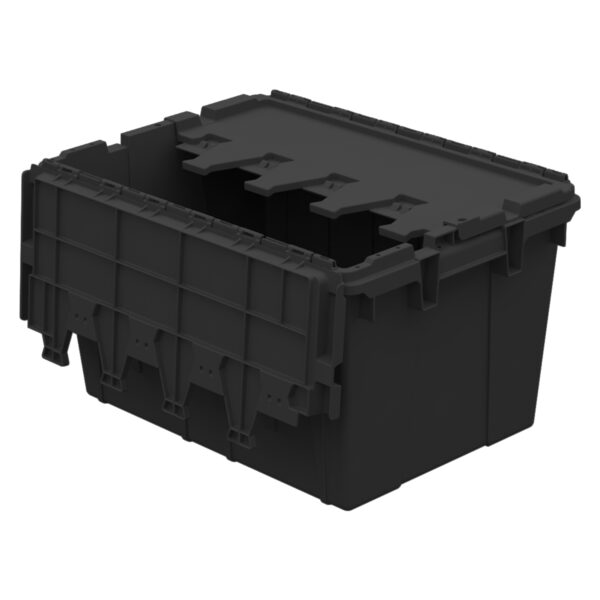 AC21151202 Black, 21 x 15 x 12 Attached Lid Container, Traction Bottom