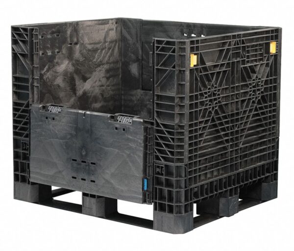 Black, 48 x 40 x 39, Industry Standard Bulk Box, 2 Gates, 1600lbs Cap.