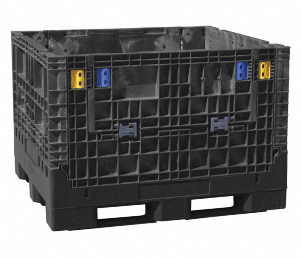 Black, 48 x 45 x 35, Extra-Duty Bulk Box, 2 Gates, 2000lbs Cap.